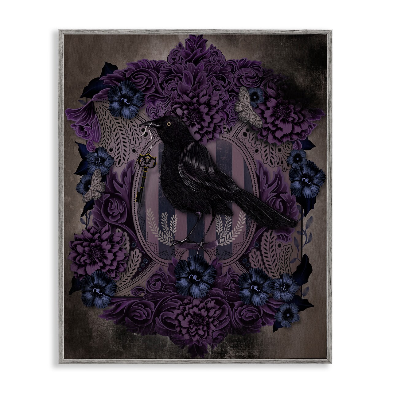 Stupell Industries Raven with Gothic Florals Framed Giclee, design by Lori Mosley